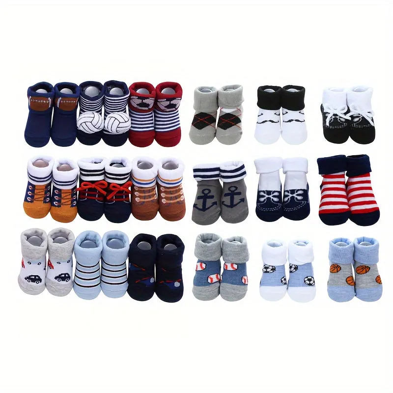 3 Pairs Newborn Baby Short Socks, Spring And Autumn Anti-sweat Socks Infant, Cute Soccer Cartoon Baby Boy Socks Suitable For Winter Use