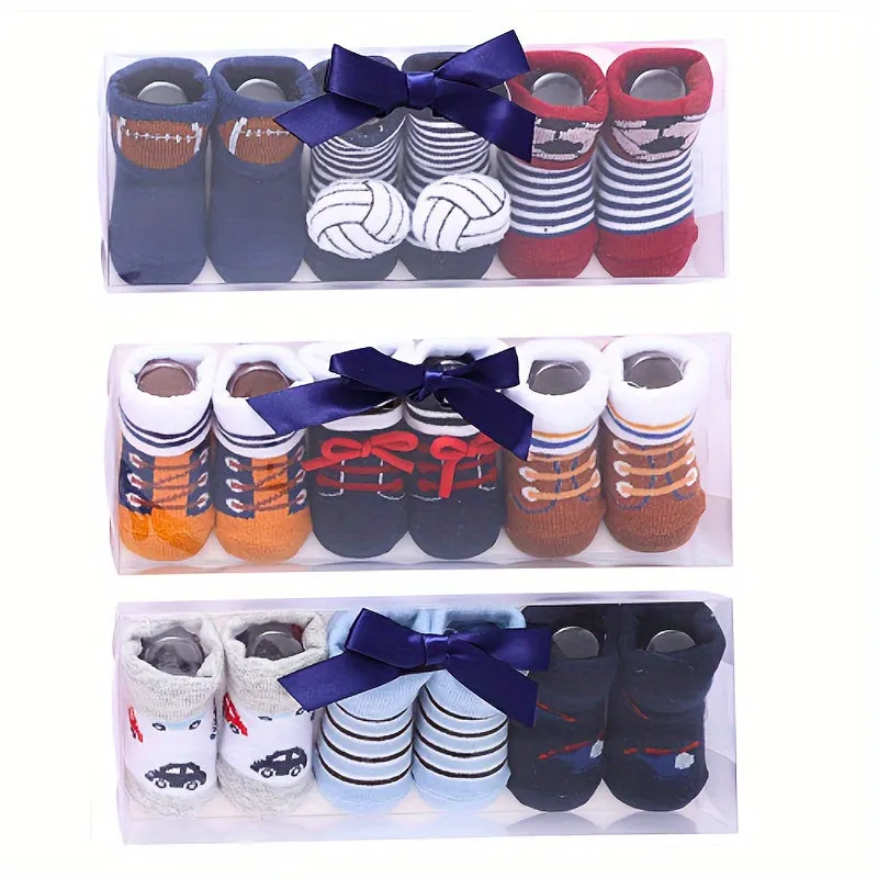 3 Pairs Newborn Baby Short Socks, Spring And Autumn Anti-sweat Socks Infant, Cute Soccer Cartoon Baby Boy Socks Suitable For Winter Use