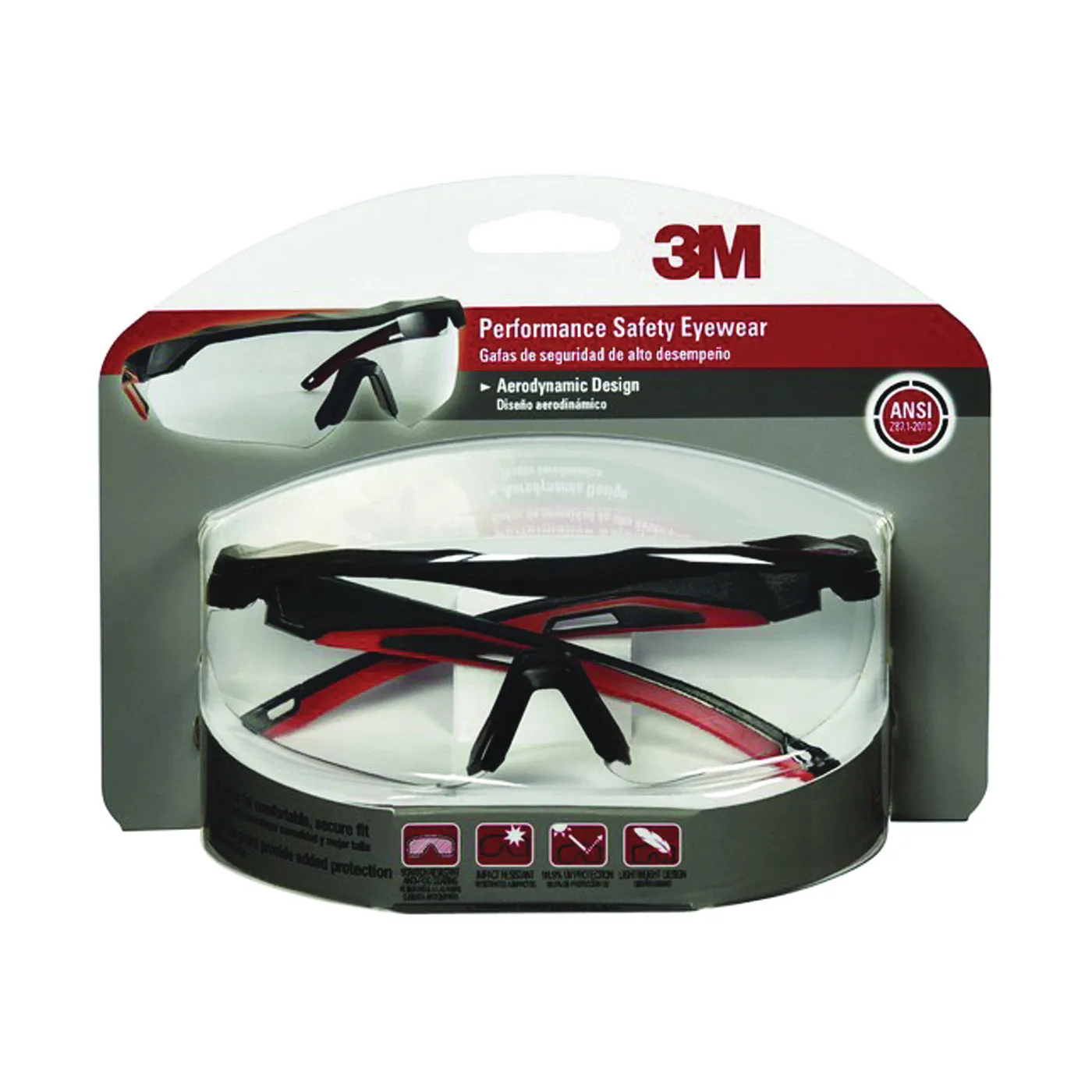 3M 47090-WZ4 Safety Glasses, Anti-Fog, Anti-Scratch Lens, Wraparound Frame, Black/Red Frame