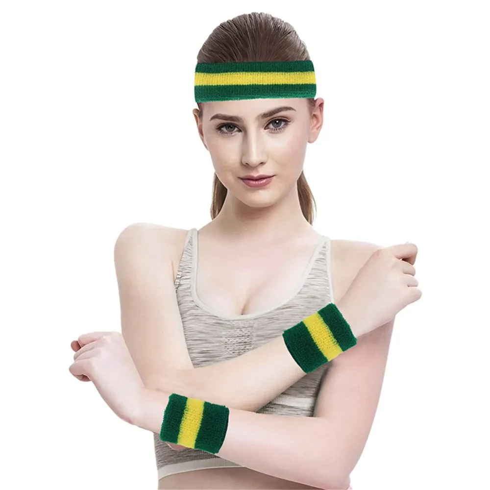 3pk Aussie Team Supporter Green & Yellow Headband & Wristband Set