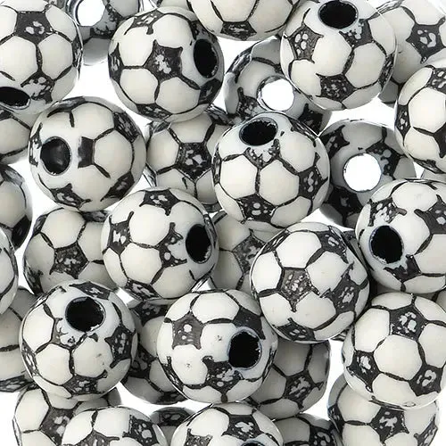 Acrylic Sports Bead Soccer 10x12mm White/Black