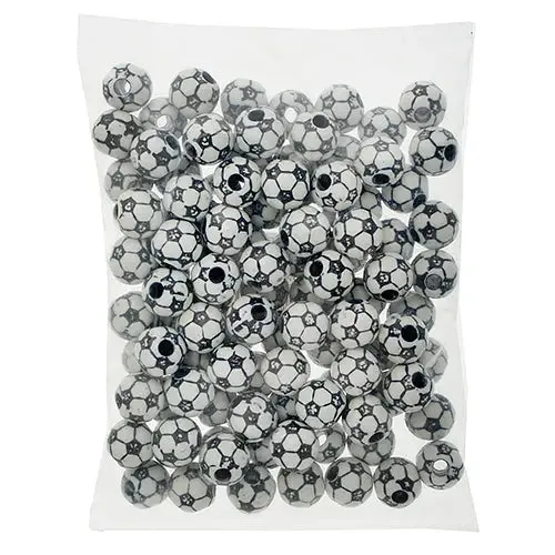 Acrylic Sports Bead Soccer 10x12mm White/Black