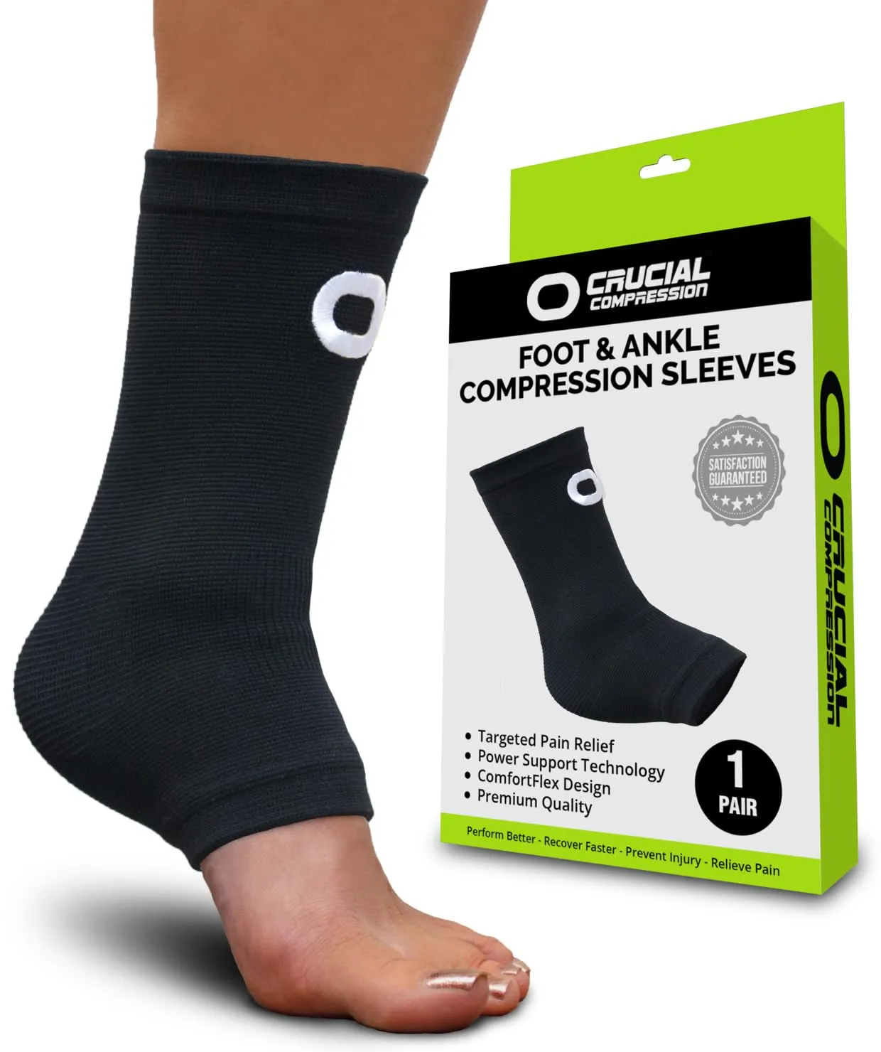 Ankle Brace Compression Support Sleeve (1 Pair) - BEST Ankle Compression Socks for Plantar Fasciitis, Arch Support, Foot & Ankle Swelling, Achilles Tendon, Joint Pain, Injury Recovery, Heel Spurs Medium (Men's 7-10 / Women's 8-11) Black