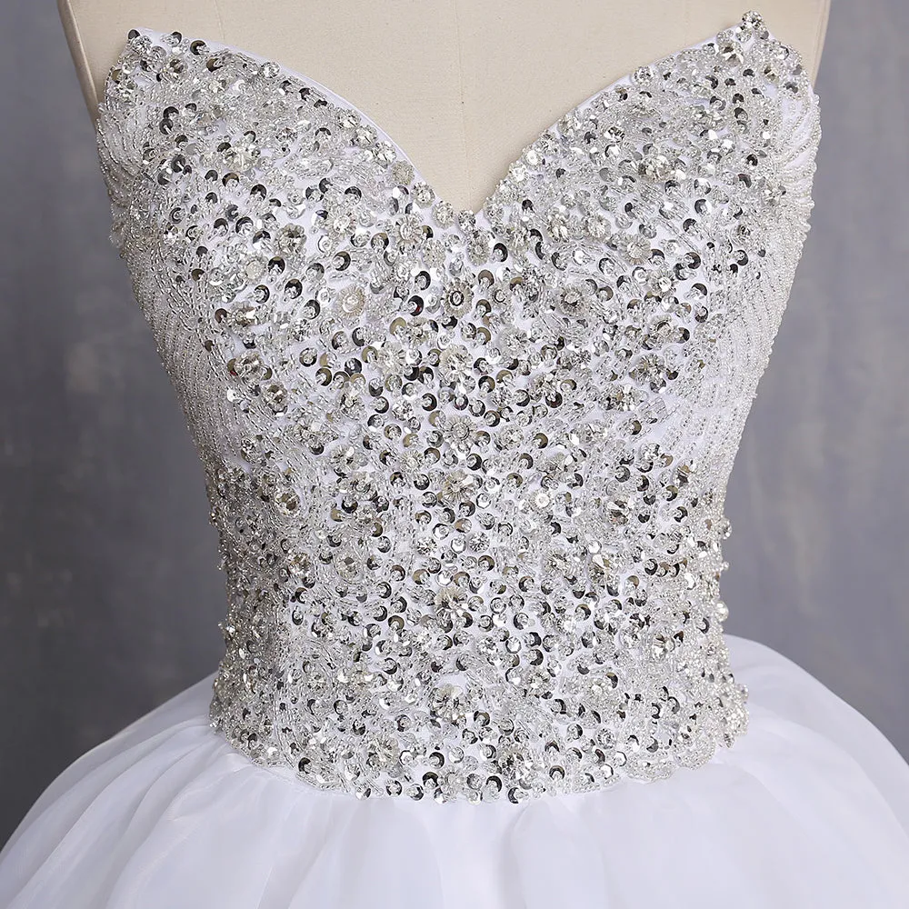 Bling Ball Gown Wedding Dress With Corset Back Ruffled Wedding Dresses