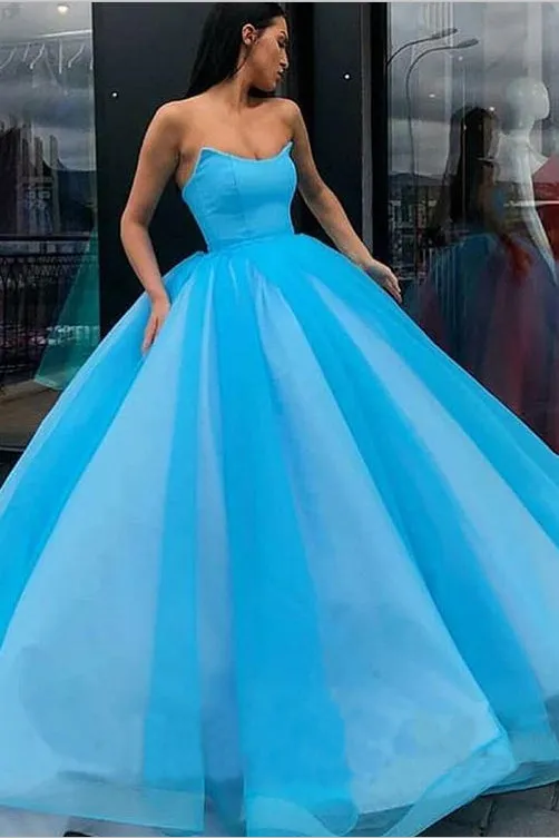 Blue Ball Gown Sweetheart Prom Dresses Princess Floor Length Tulle Quinceanera Dresses N2259