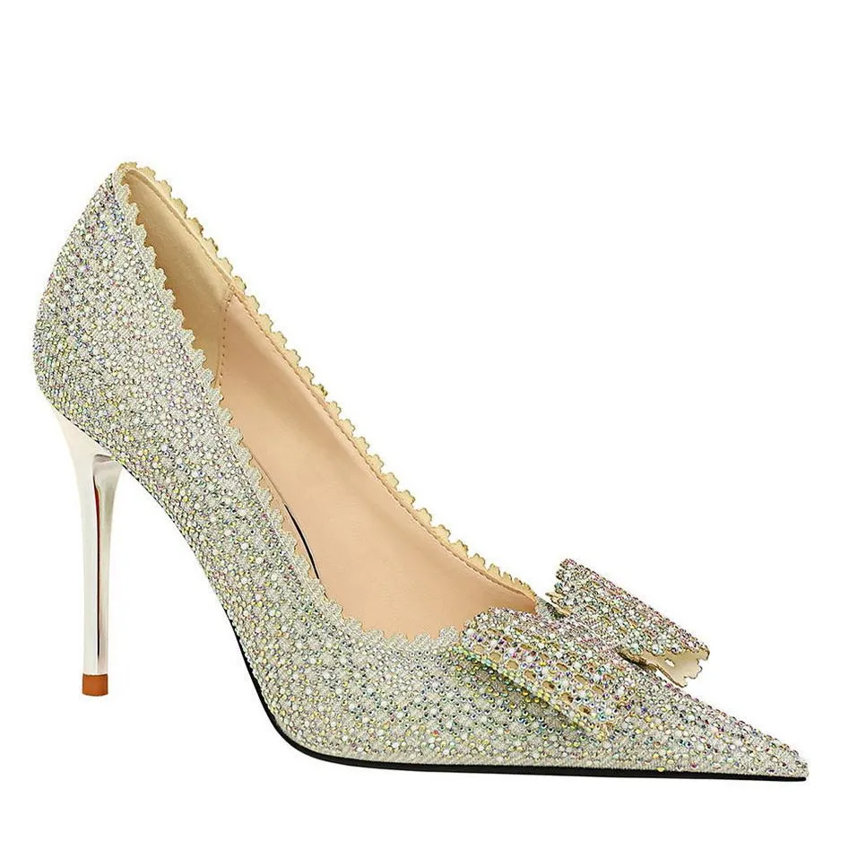 Bow Detail Sequin Decor Stiletto Heeled  Pumps