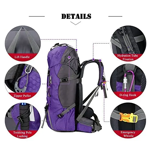 Bseash 60L Waterproof Hiking Camping Backpack with Rain Cover