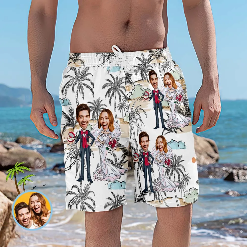 Custom Beach Shorts Artistic Wedding Photo Swim Trunks Best Wedding Gift