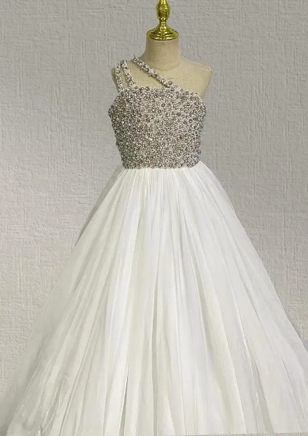 Custom Made Sparkly Little Princess White Evening Gown