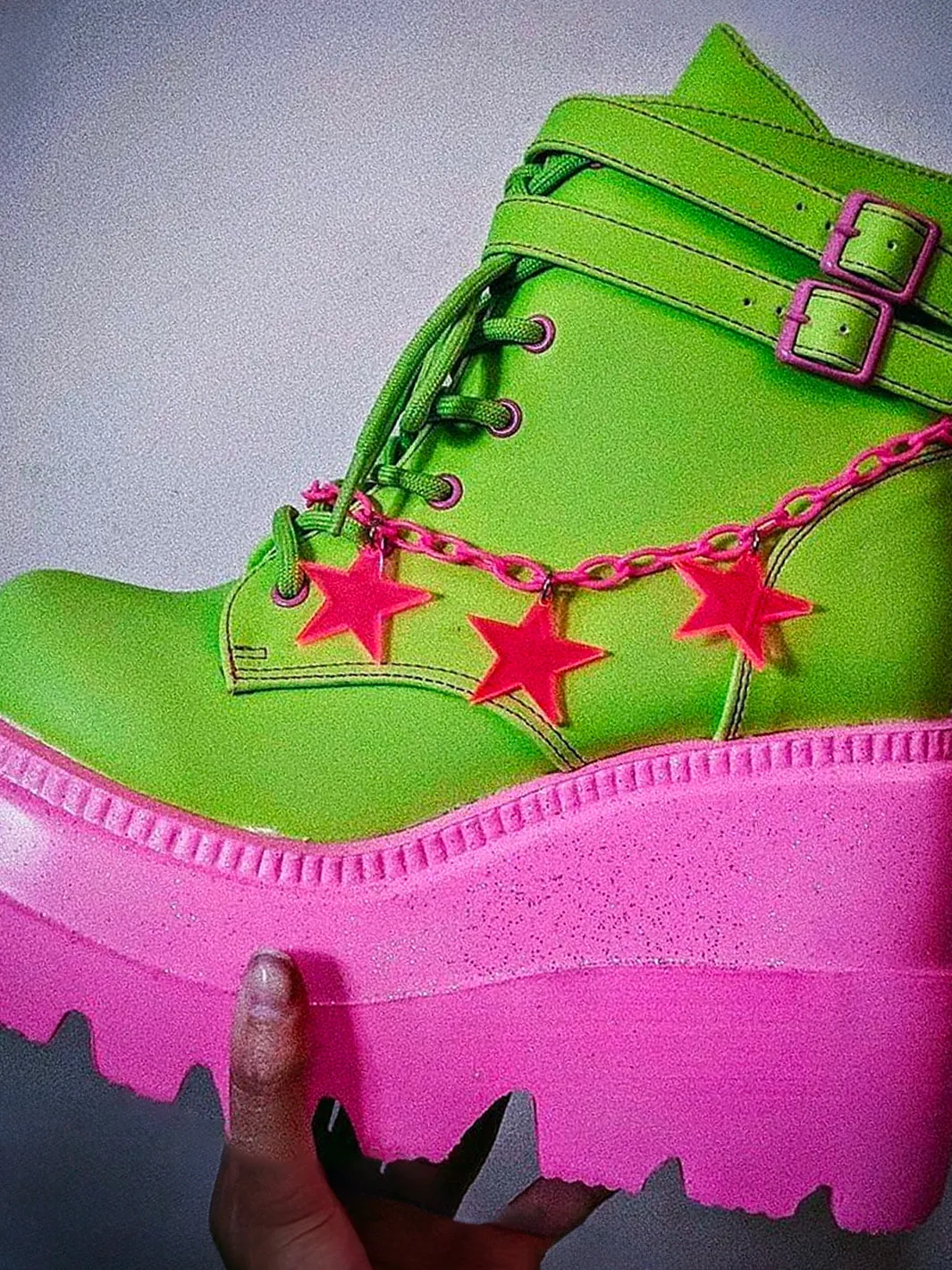 DEMONIA SHAKER-52 PLATFORM BOOTS - LIME REFLECTIVE ✰ PRE ORDER ✰