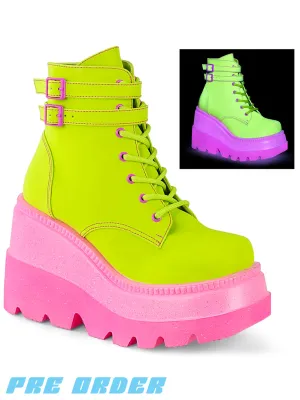 DEMONIA SHAKER-52 PLATFORM BOOTS - LIME REFLECTIVE ✰ PRE ORDER ✰