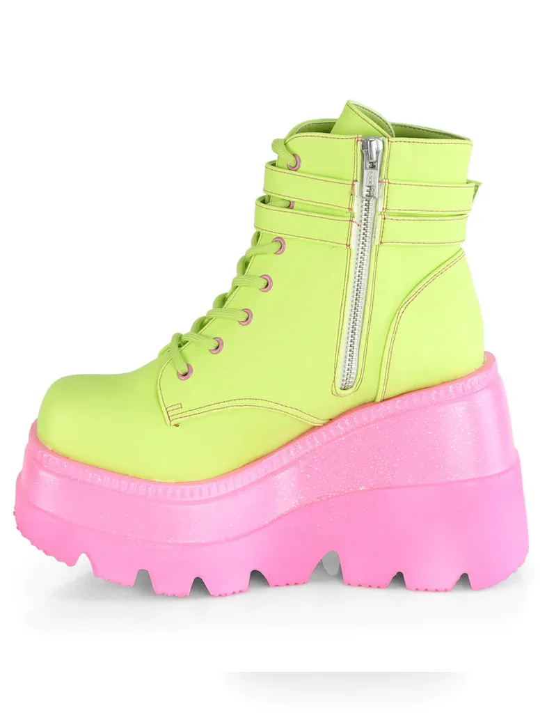 DEMONIA SHAKER-52 PLATFORM BOOTS - LIME REFLECTIVE ✰ PRE ORDER ✰