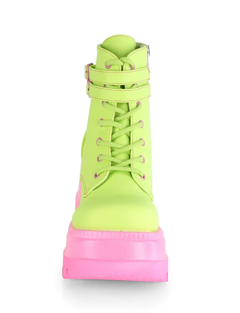 DEMONIA SHAKER-52 PLATFORM BOOTS - LIME REFLECTIVE ✰ PRE ORDER ✰