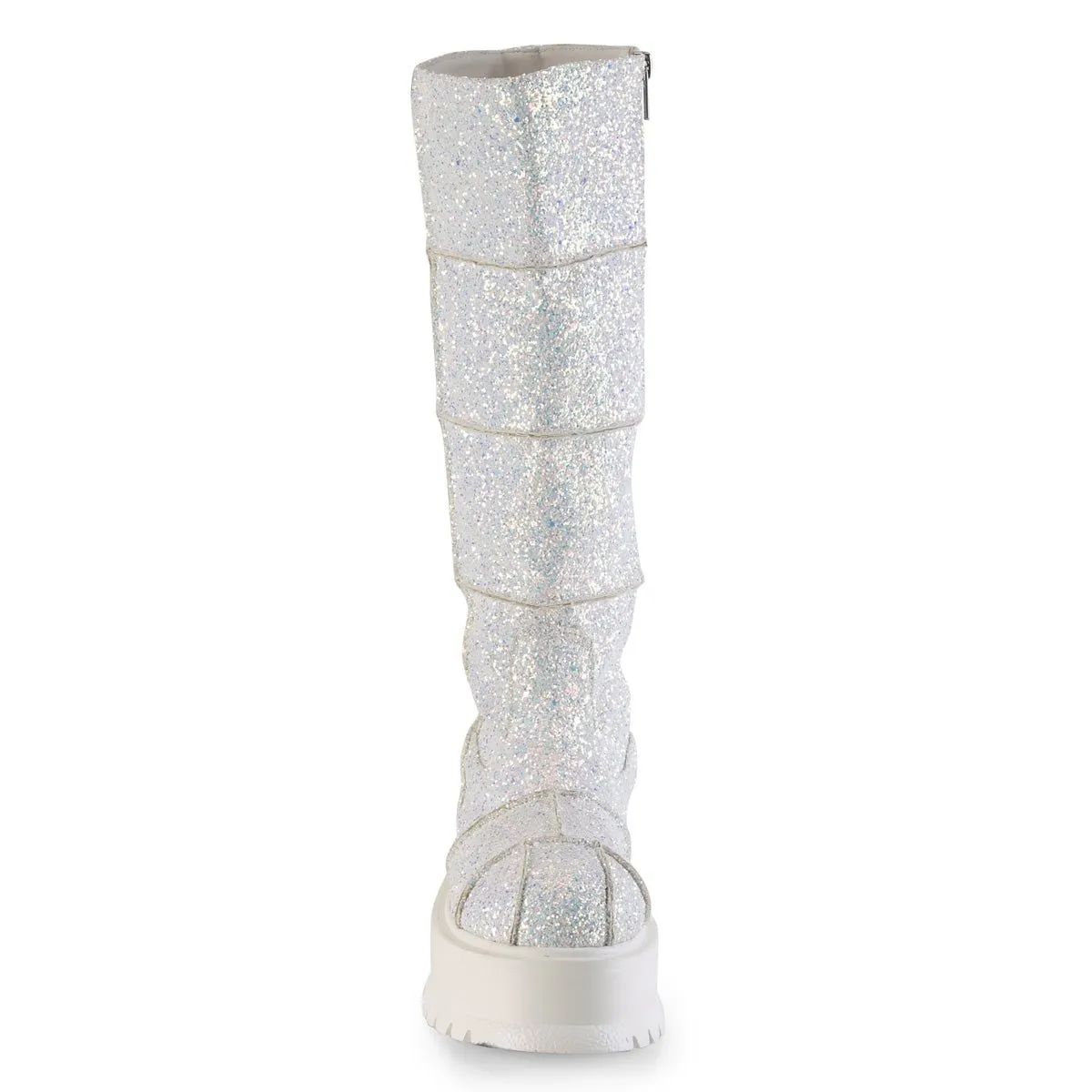 Demonia SLACKER-230 | White Glitter Knee High Boots