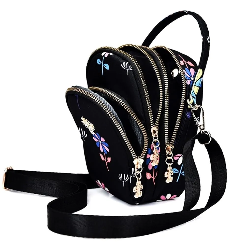 Diva Dale Stylish Trendy Tree Logo Spacious Crossbody Sling Bag For Women And Girls (Black flower)