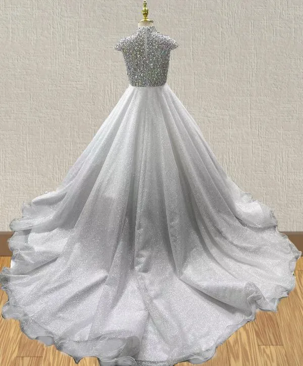 Elegant Halter Glitz White Evening Gown For Junior Miss