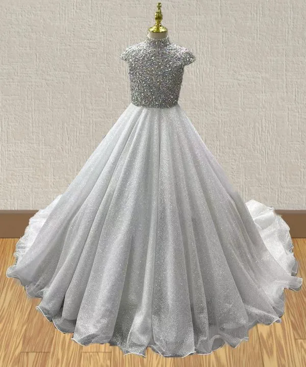 Elegant Halter Glitz White Evening Gown For Junior Miss