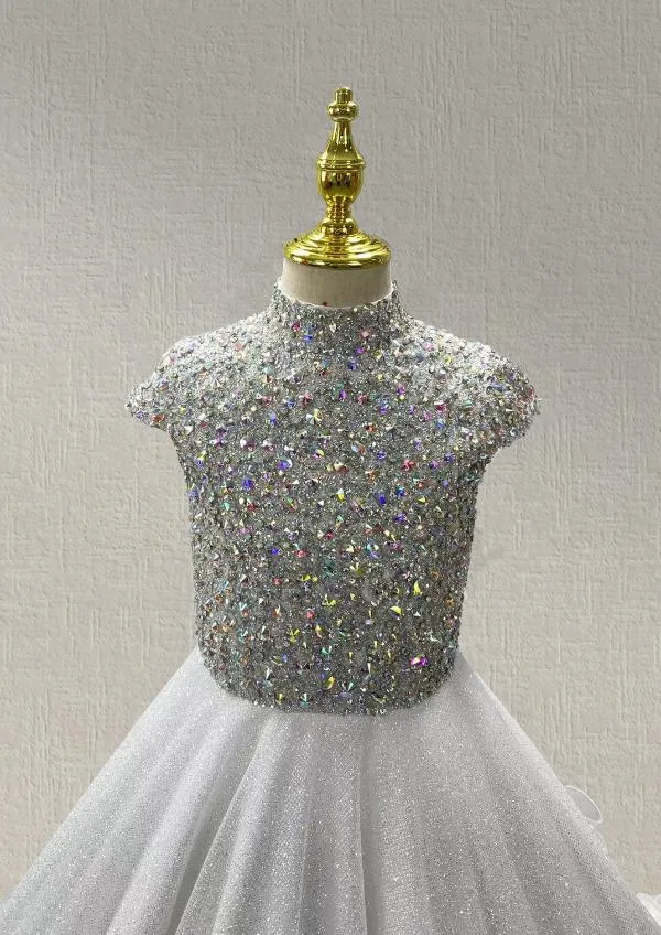 Elegant Halter Glitz White Evening Gown For Junior Miss