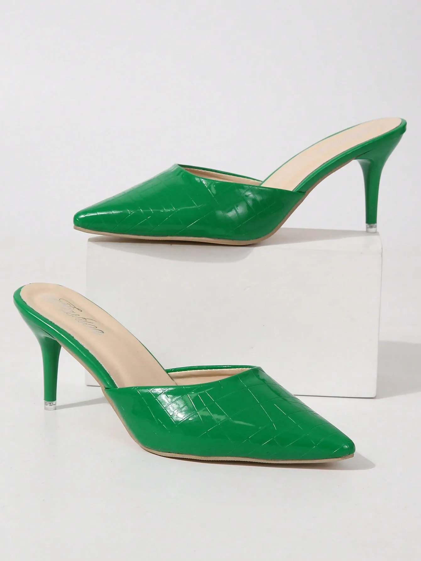 Elegant Mule Pumps For Women, Crocodile Embossed Stiletto Heeled Pumps