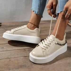 elveswallet Platform Lace Up Metal Chain Sneakers