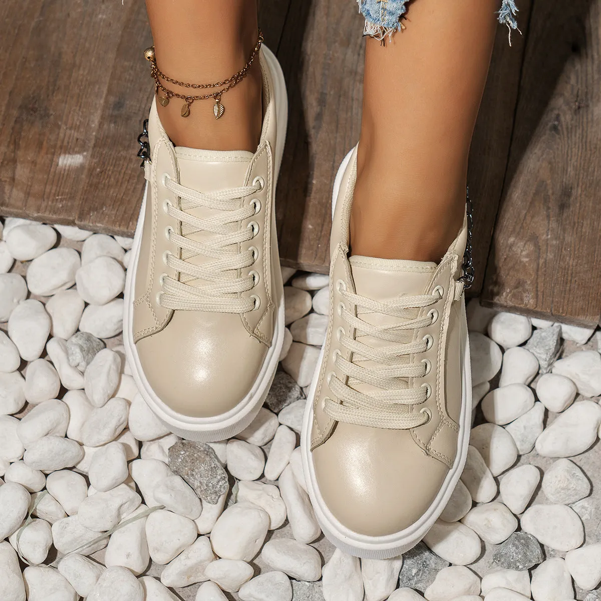 elveswallet Platform Lace Up Metal Chain Sneakers