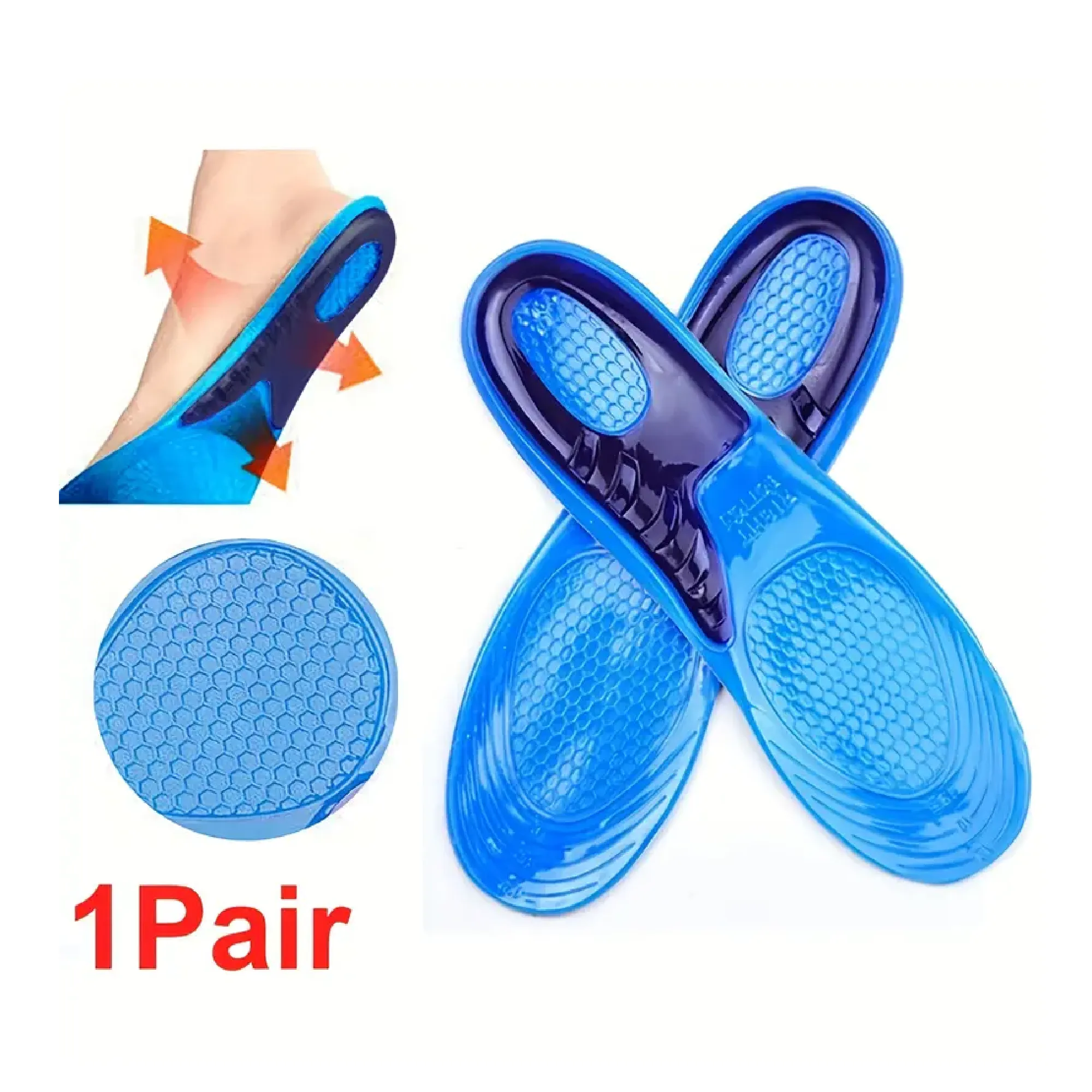 Gel Shoe Insoles Insert Heel Arch Supports, Men Women Flatfoot Plantar Pad