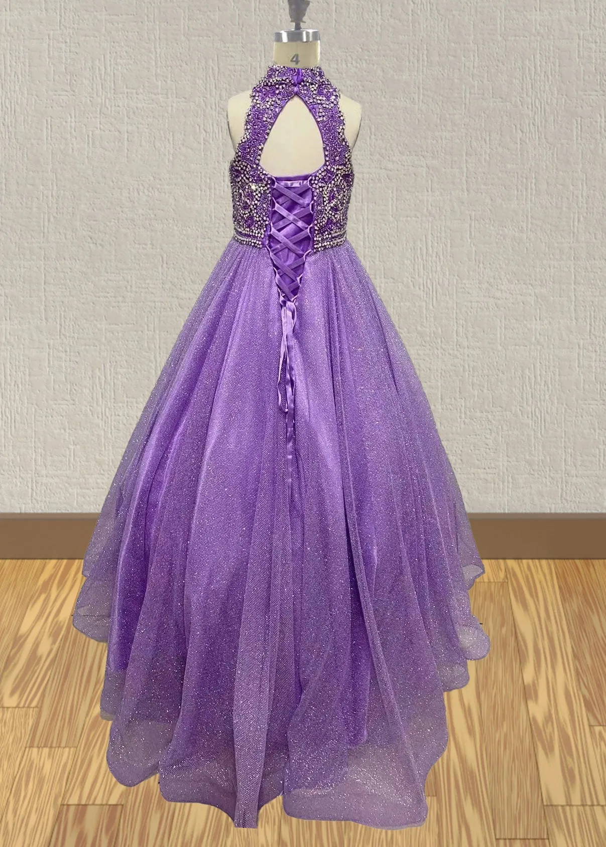 Halter Beaded Bodice Sparkly Tween Pageant Dress