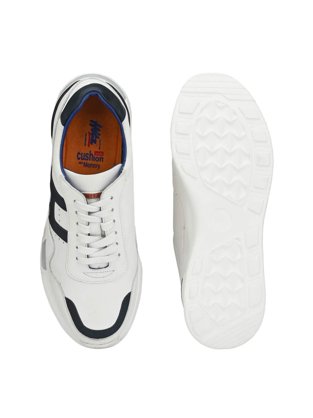 HITZ207 Men's White Leather Casual Lace-Up Shoes