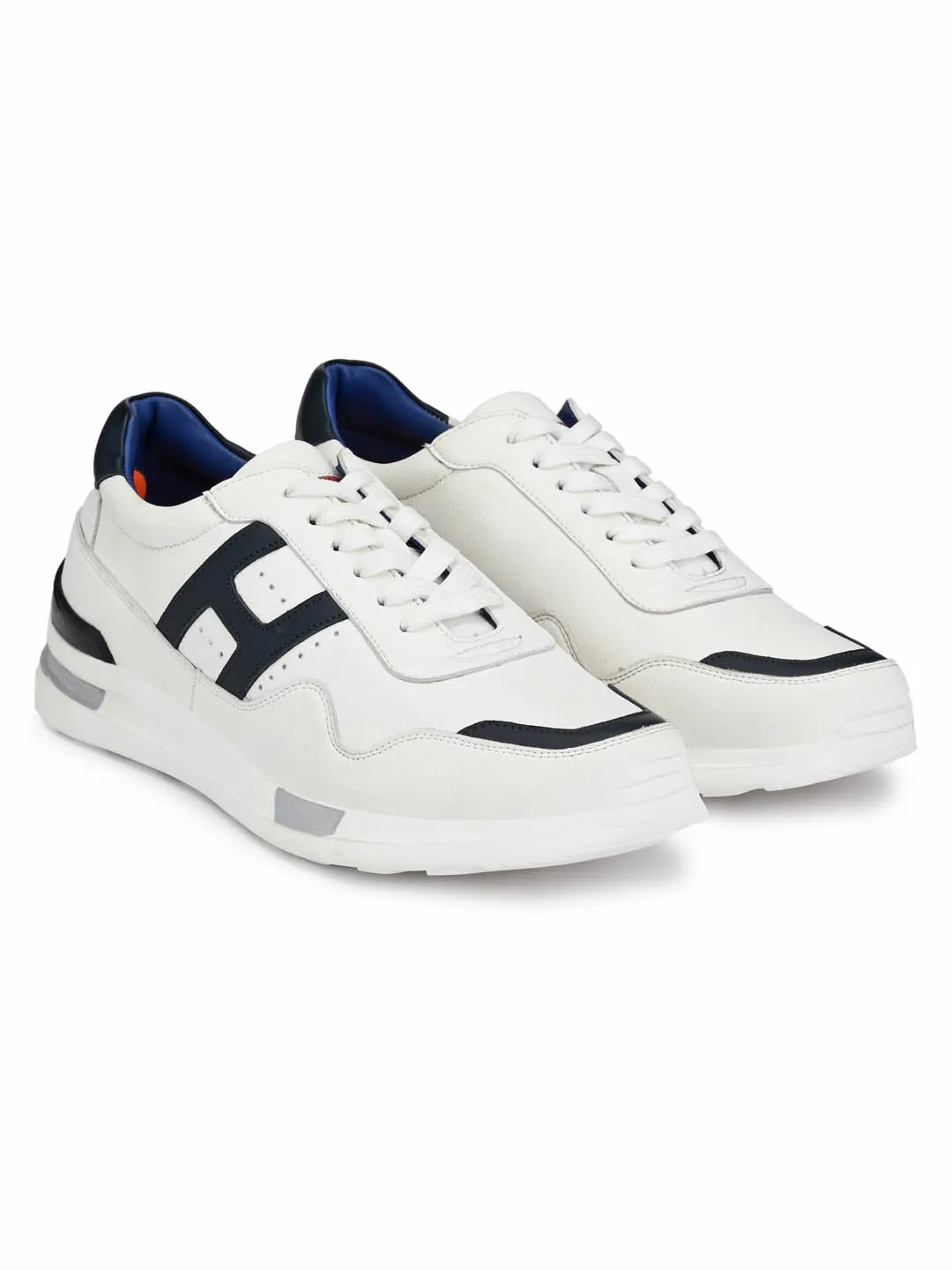 HITZ207 Men's White Leather Casual Lace-Up Shoes