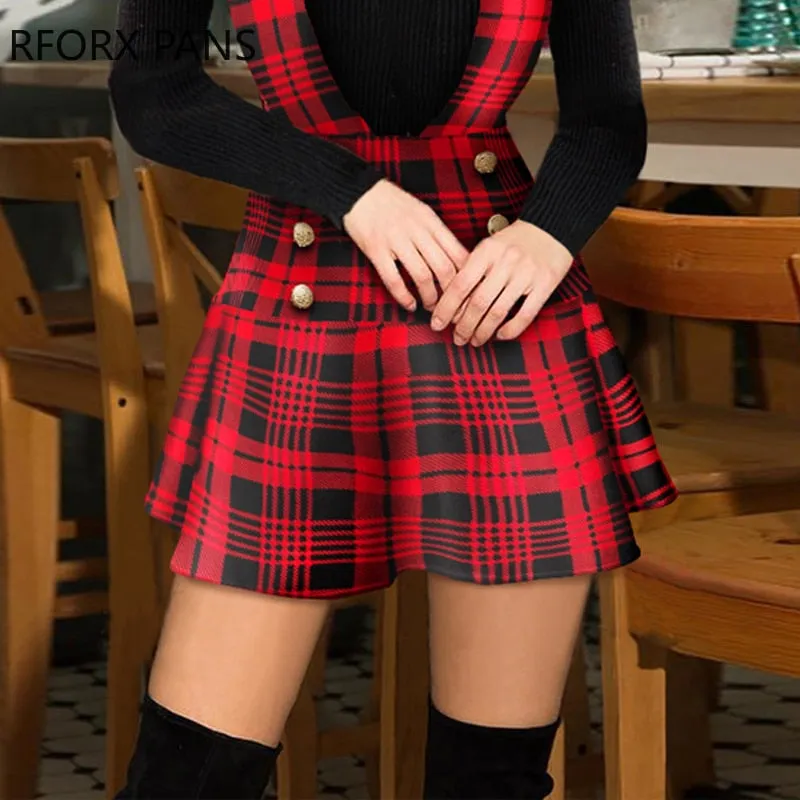 Joskaa hoco dresses Back to College Women Button Design Plaid Suspender Dress Sweet Dress for Women