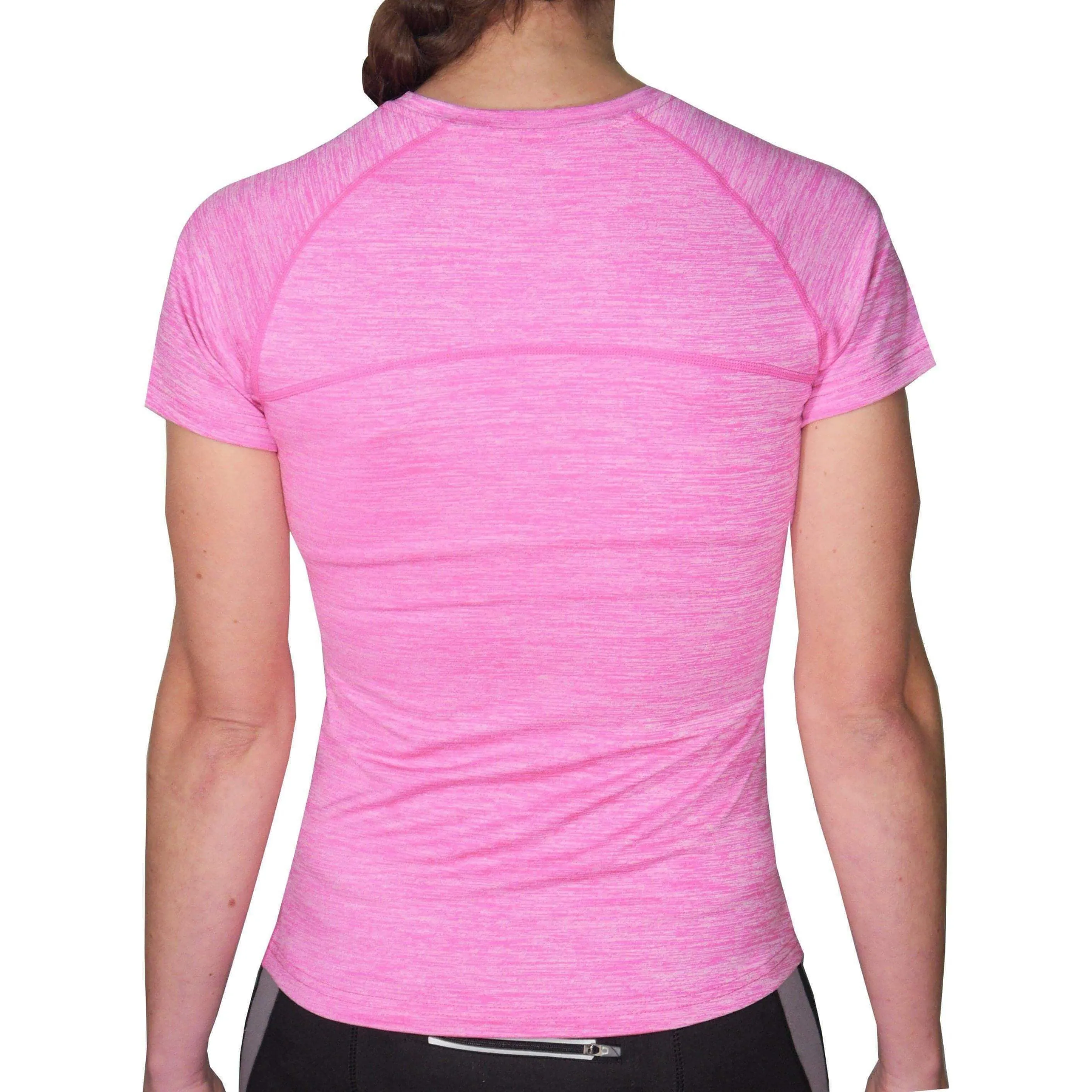 More Mile Heather Short Sleeve Girls Running Top - Pink