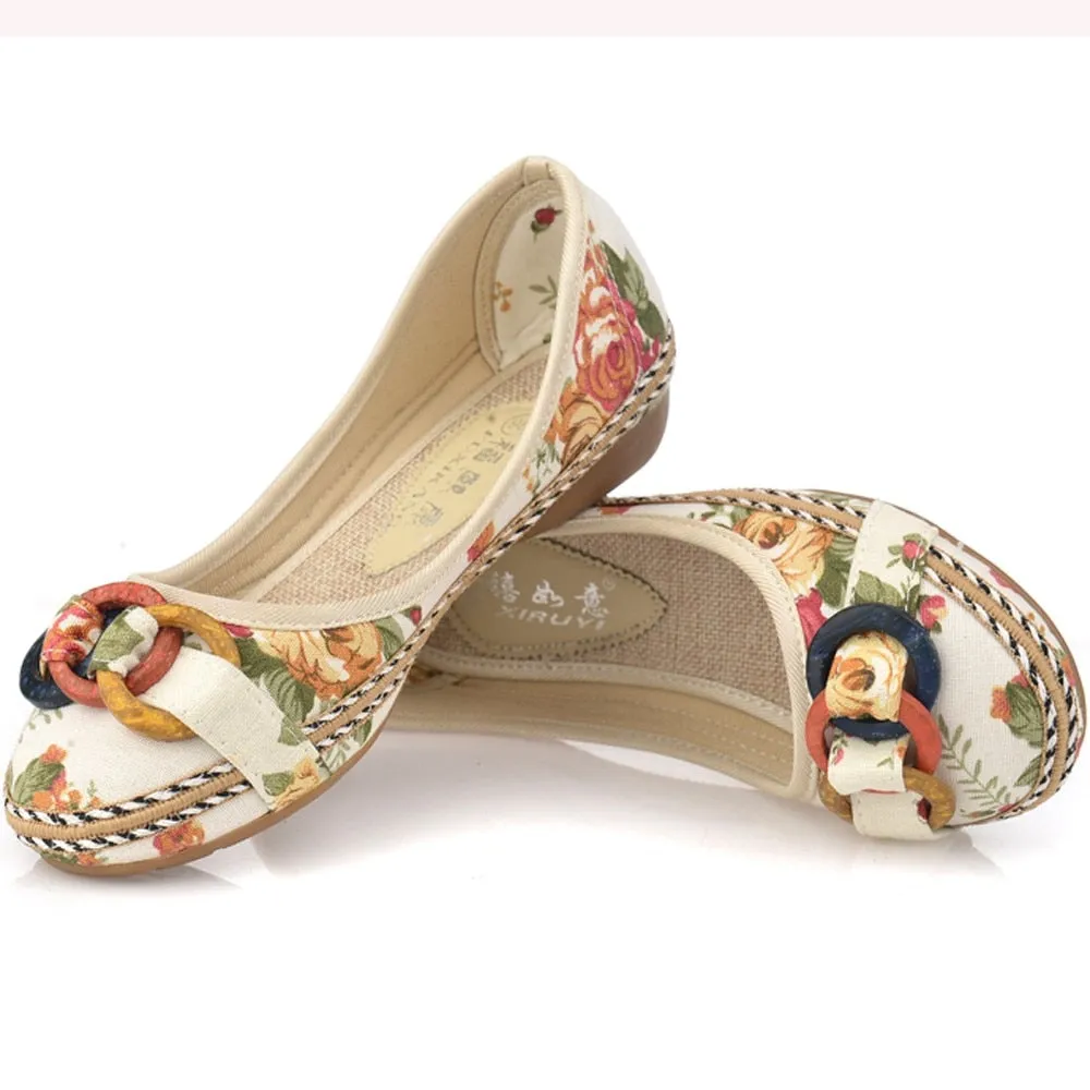 New Flowers Bowknot Handmade Shoes Women'S Floral Soft Flat Bottom Casual Sandals Folk Style Women