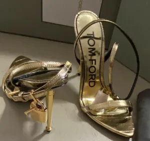 NIB $1490 Tom Ford Women’s Leather Sandal Shoes Gold 8 US/38 Eu Italy