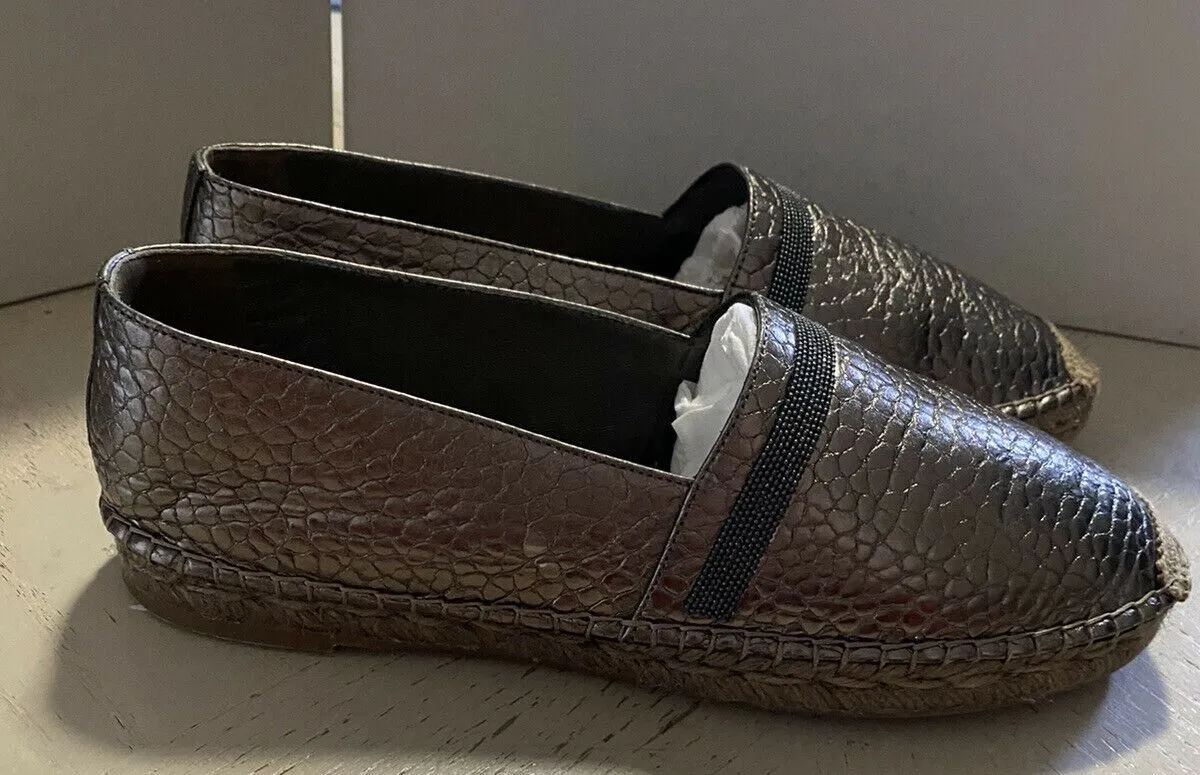 NIB $750 Brunello Cucinelli Women Leather Espadrille Shoes Bronze 8 US/38 Eu