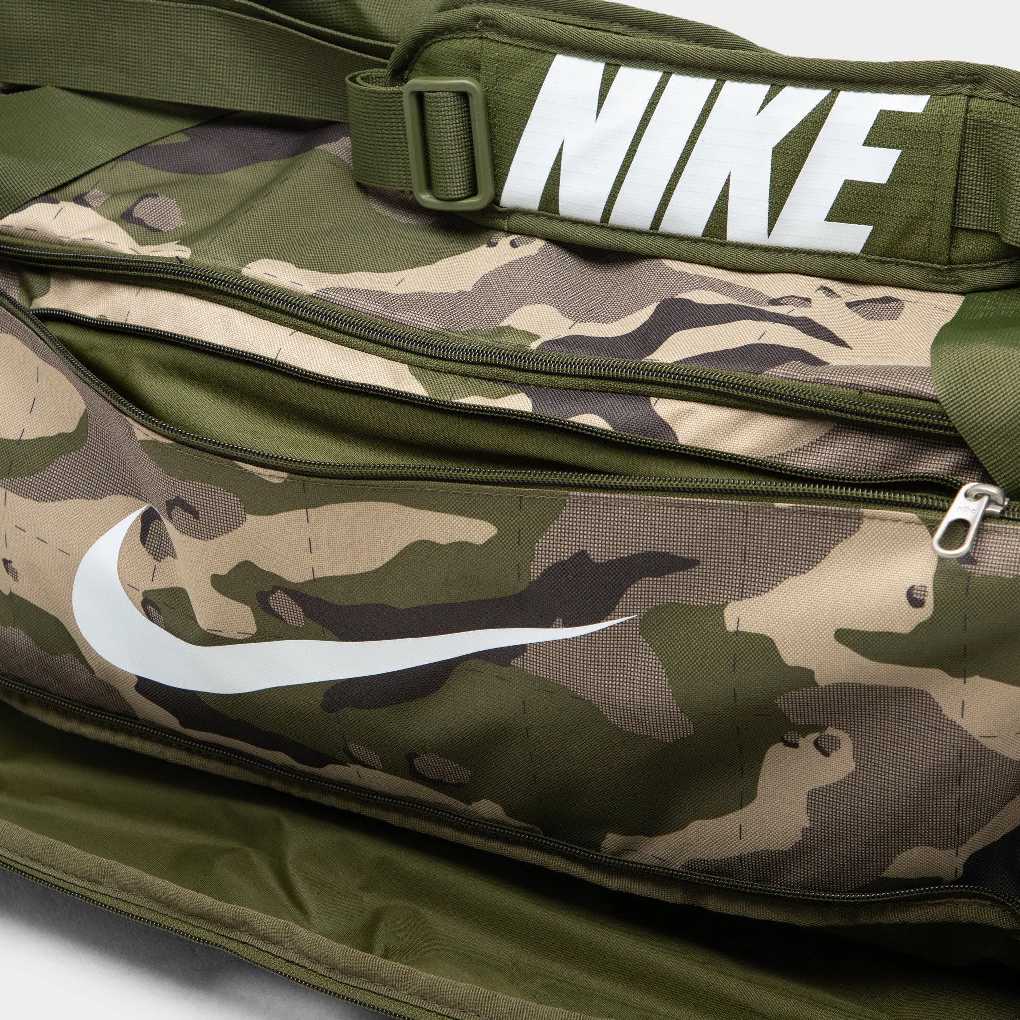 Nike Brasilia Camo Training Duffel Bag Khaki / Rough Green - White