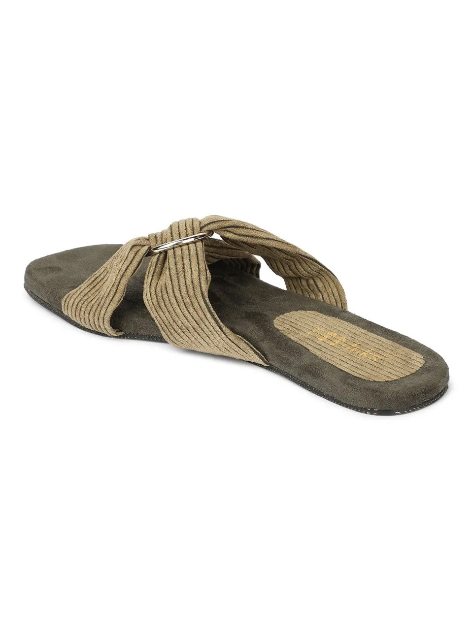 Paaduks Zima Crossover Corduroy Slides for Women (Army Green)