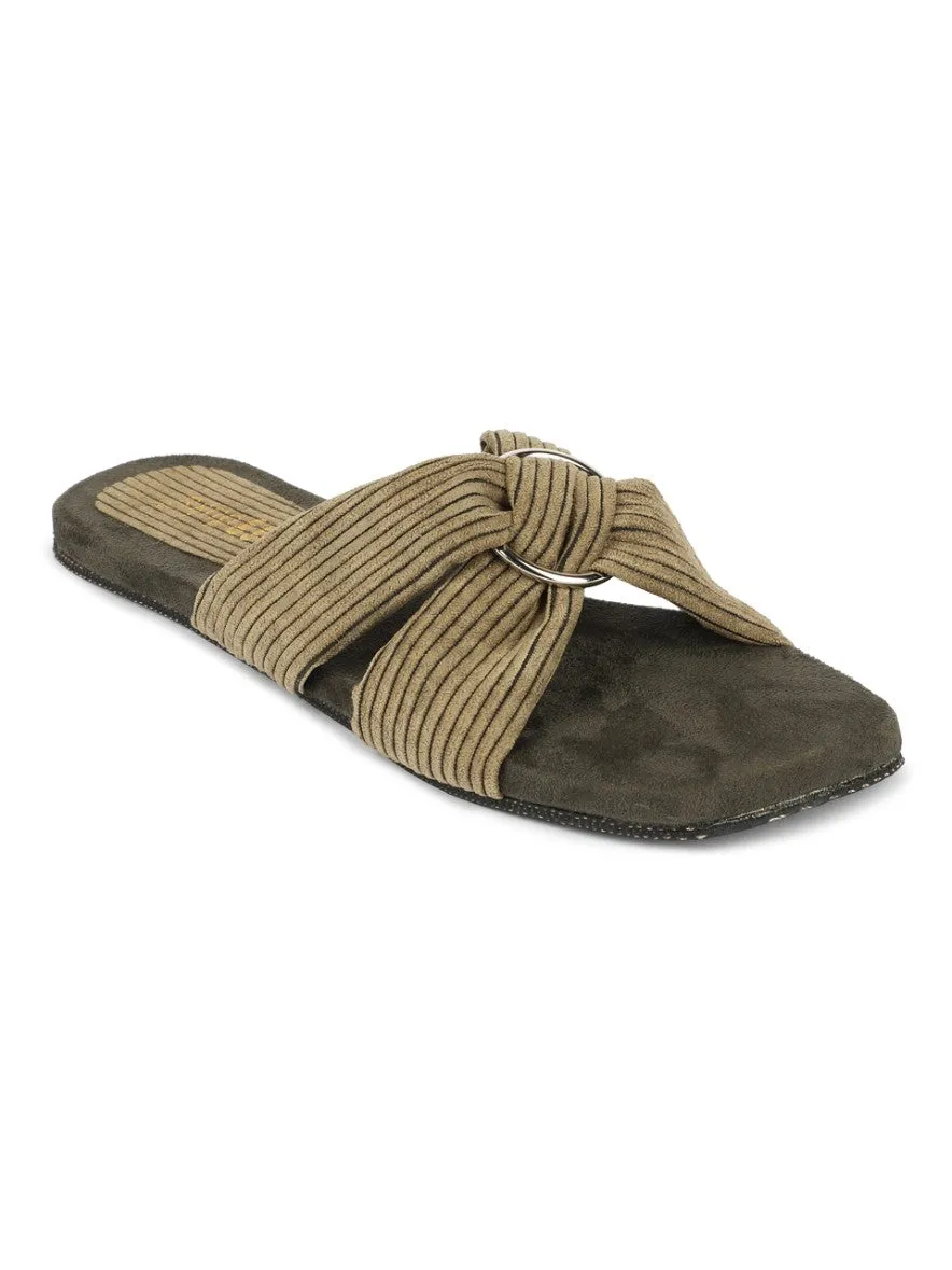 Paaduks Zima Crossover Corduroy Slides for Women (Army Green)