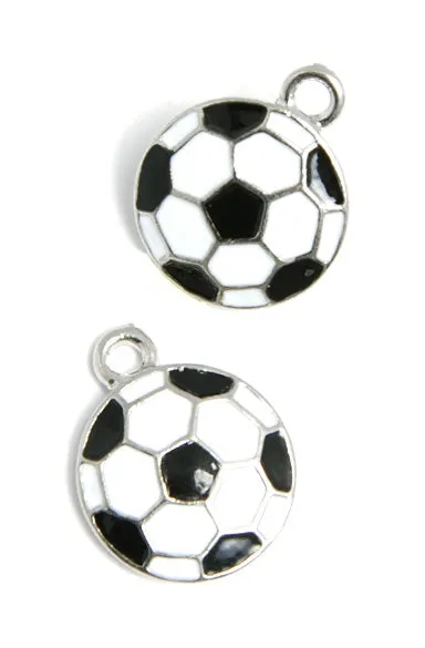 Pendant - Soccer Ball Epoxy 17mm Lead Free / Nickel Free Black/White/Silver