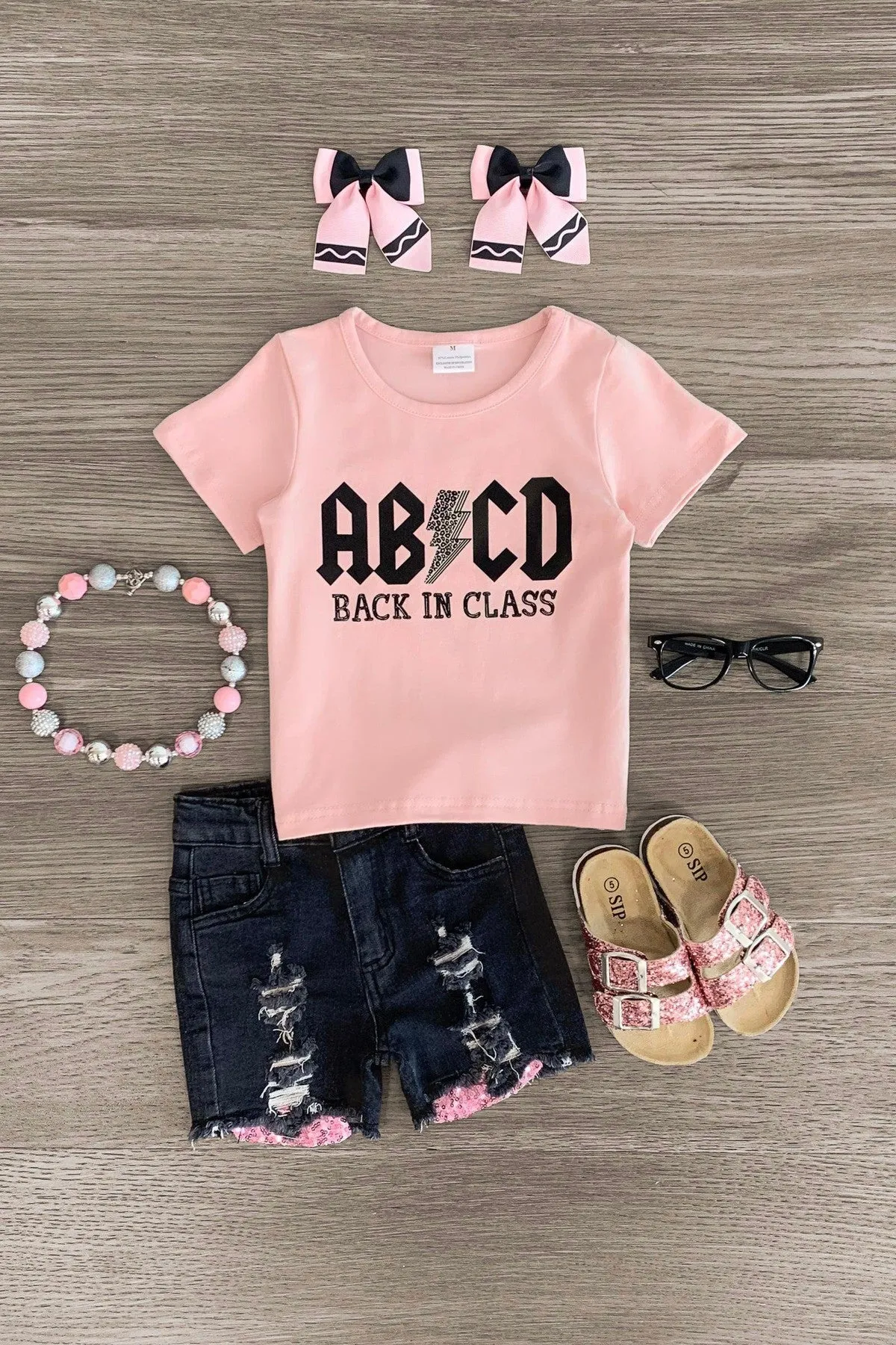 "ABCD Back In Class" Denim Short Set