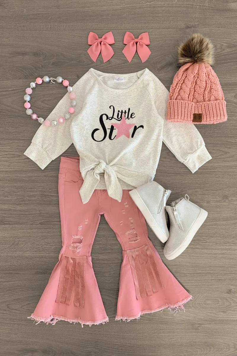 "Little Star" Pink Denim Bell Bottom Set