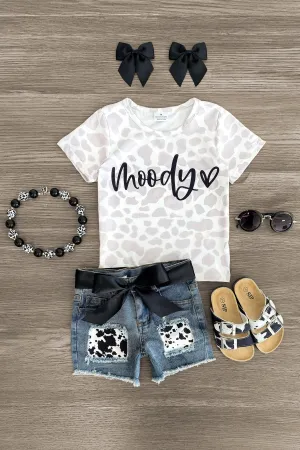 "Moody" Cow Print Denim Short Set