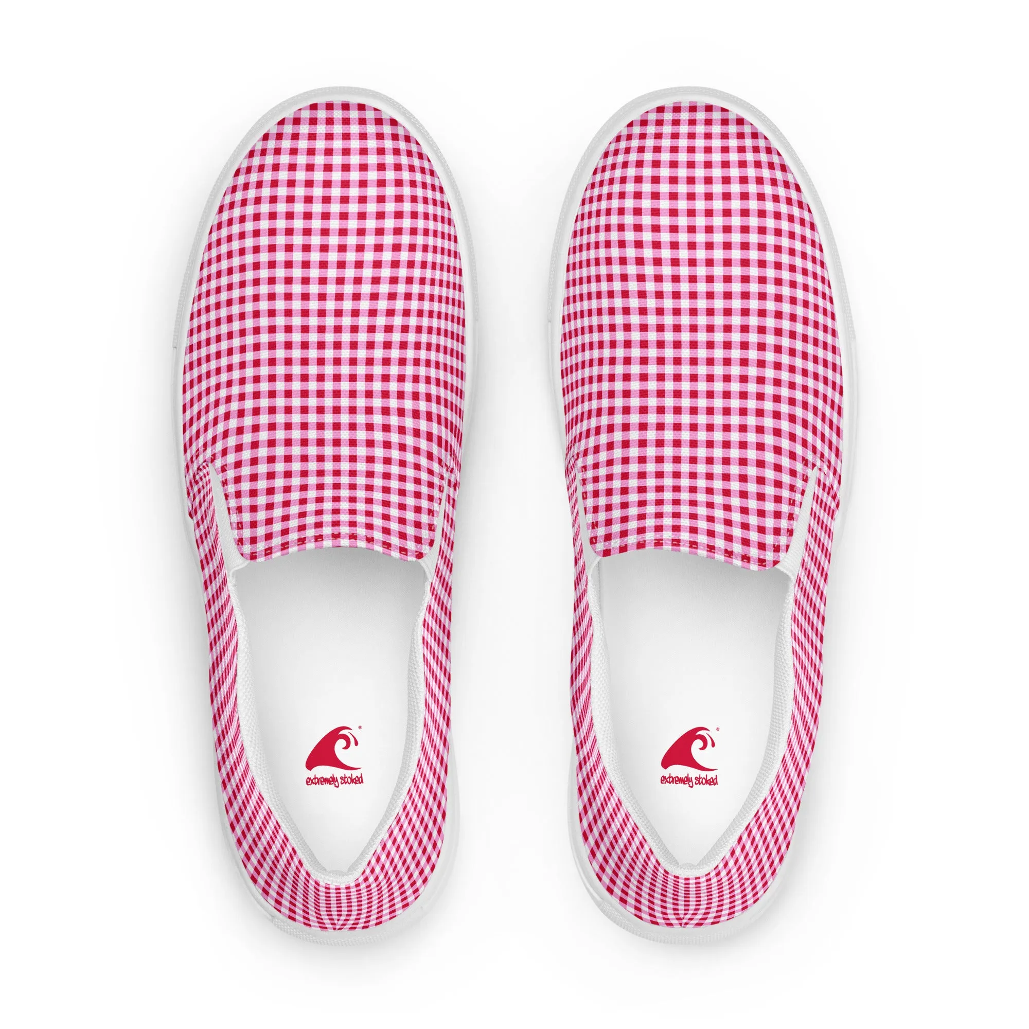 Red and Pink Gingham Check Women's Slip On Canvas Shoes