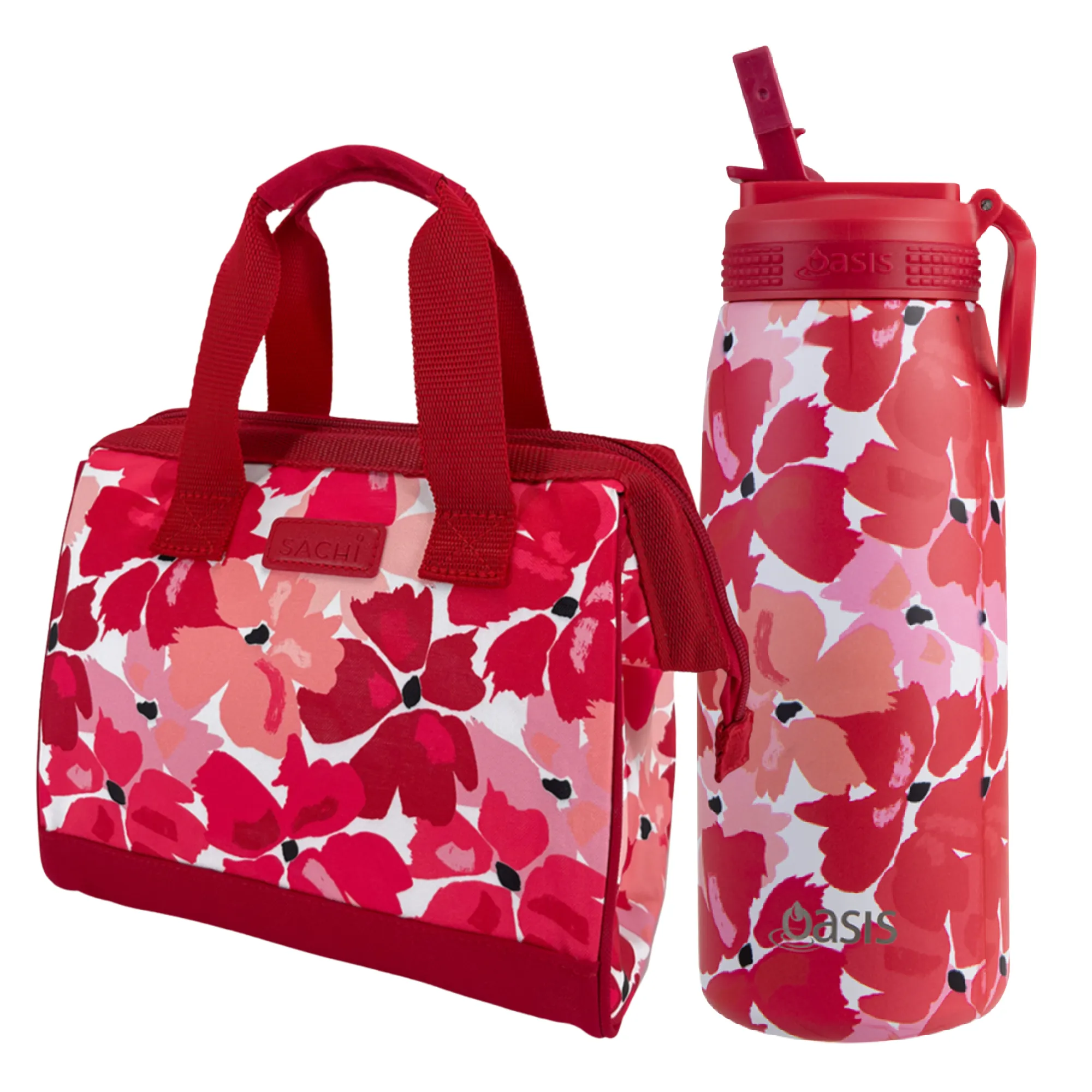 Sachi Insulated Lunch Bag & Bottle Bundle - Red Poppies