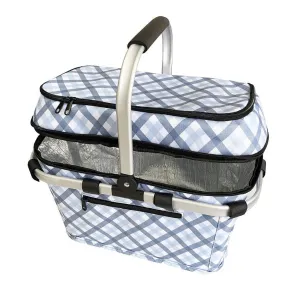 Sachi Picnic Basket 4 Person Insulated - Gingham Blue/Grey