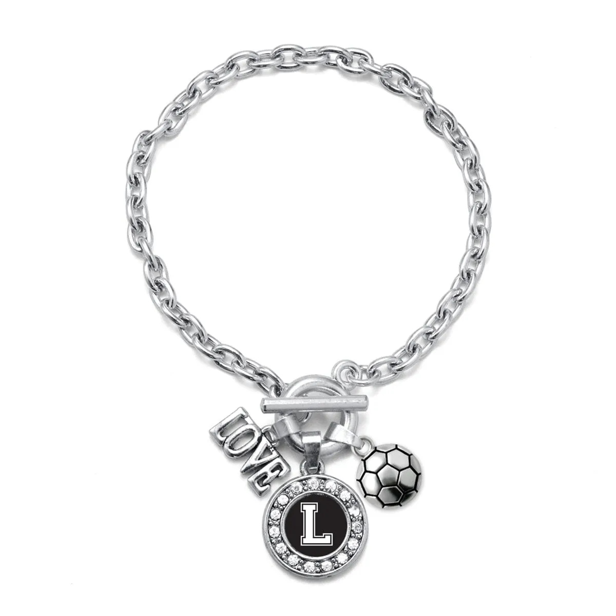 Silver Soccer - Sports Initial L Circle Charm Toggle Bracelet