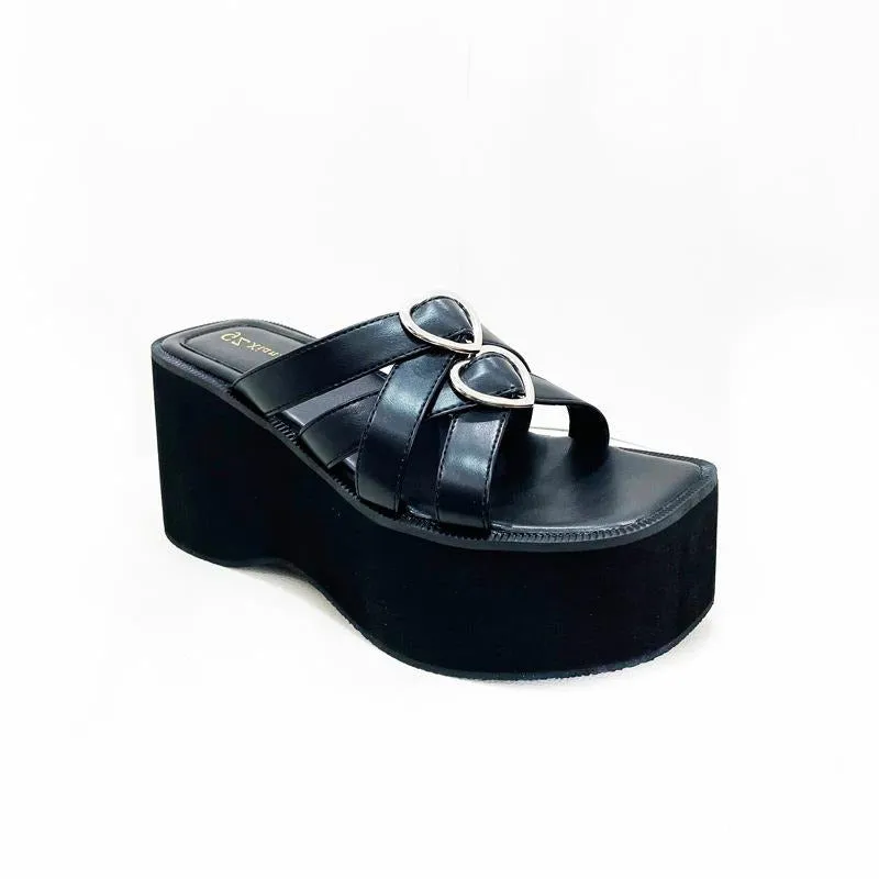 Slope Heel Thick Soled Love Decorative Buckle Sandals