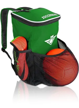 Soccer Backpack with Ball Holder Compartment - | Bag Fits All Soccer Equipment & Gym Gear (Black) (Green)