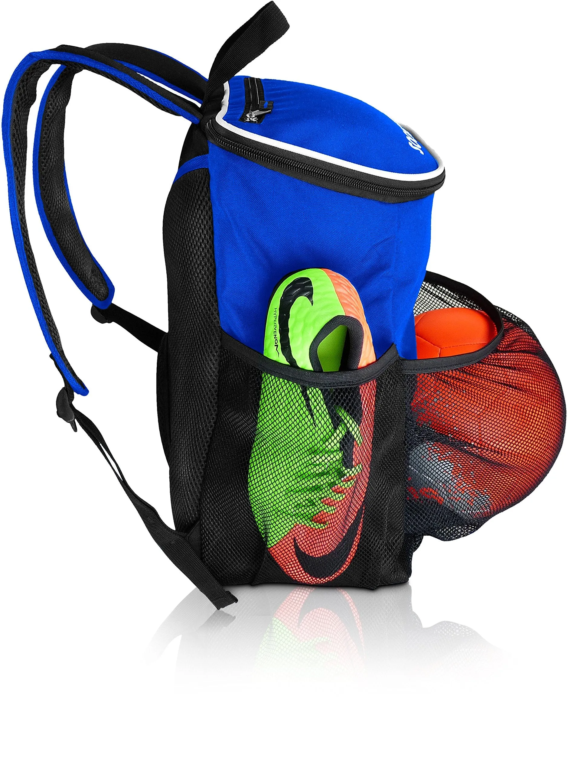 Soccer Backpack with Ball Holder Compartment - for Boys & Girls | Bag Fits All Soccer Equipment & Gym Gear (Black) (Blue)