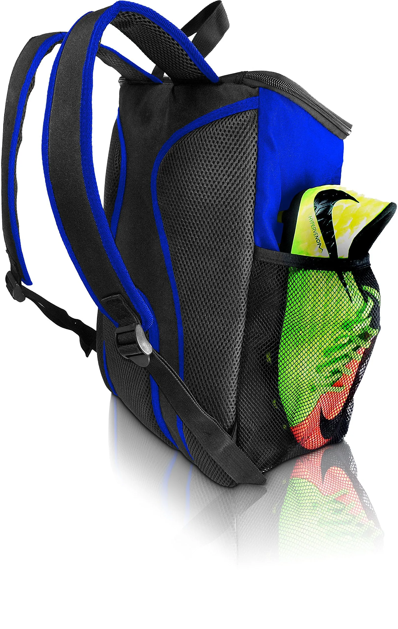 Soccer Backpack with Ball Holder Compartment - for Boys & Girls | Bag Fits All Soccer Equipment & Gym Gear (Black) (Blue)