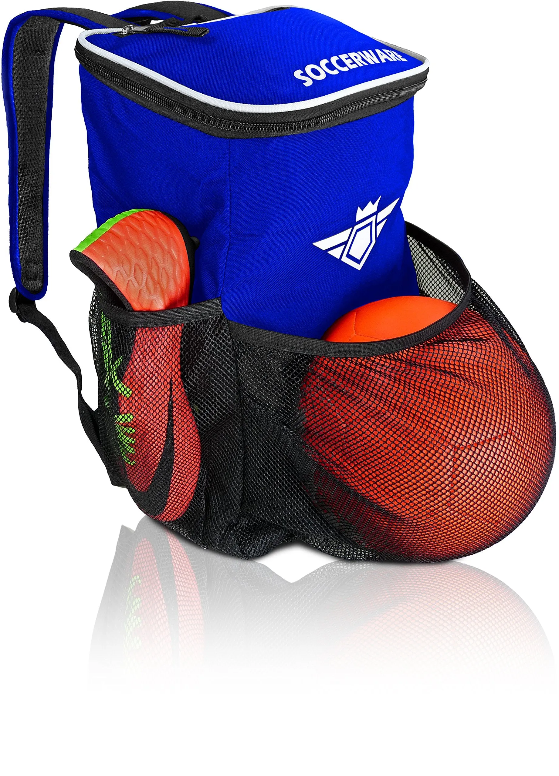 Soccer Backpack with Ball Holder Compartment - for Boys & Girls | Bag Fits All Soccer Equipment & Gym Gear (Black) (Blue)